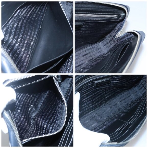 PRADA Clutch Bag Safiano leather Navy Silver Auth BD1408 - Picture 15 of 16